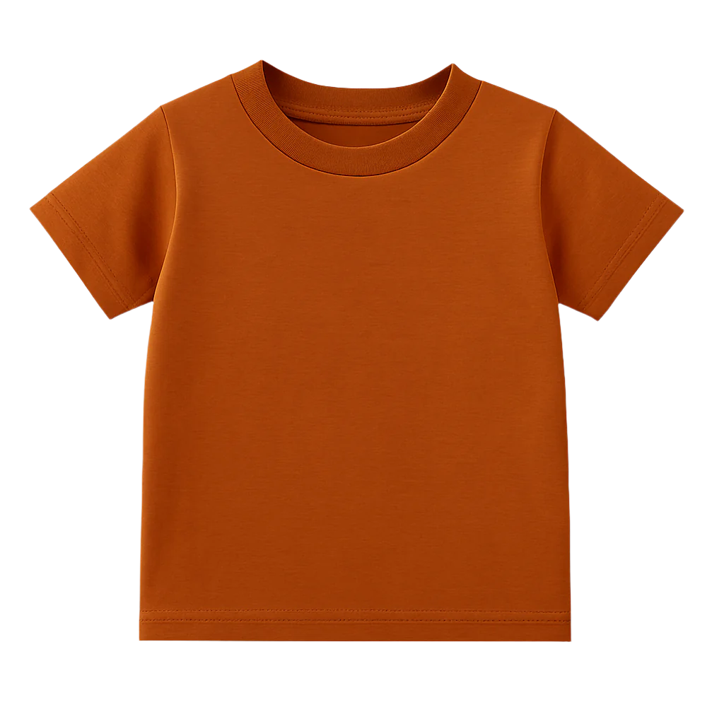 Burnt orange toddler t-shirt on a white background