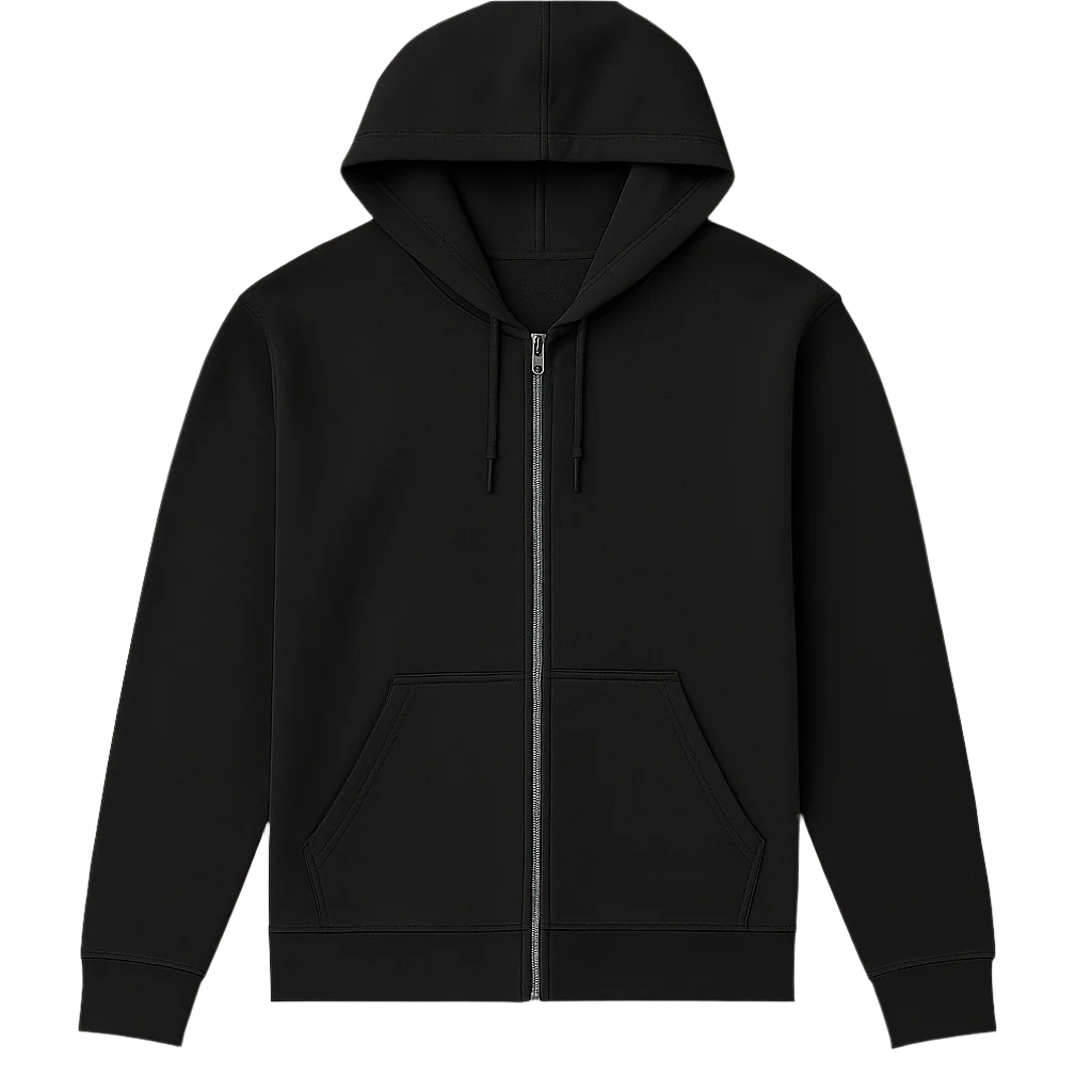 Black hoodie with a zipper on a beige background