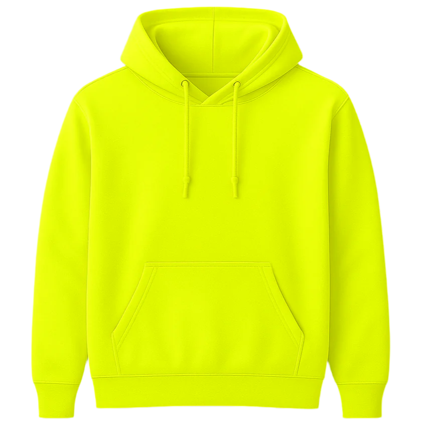 Neon yellow hoodie on a matching yellow background