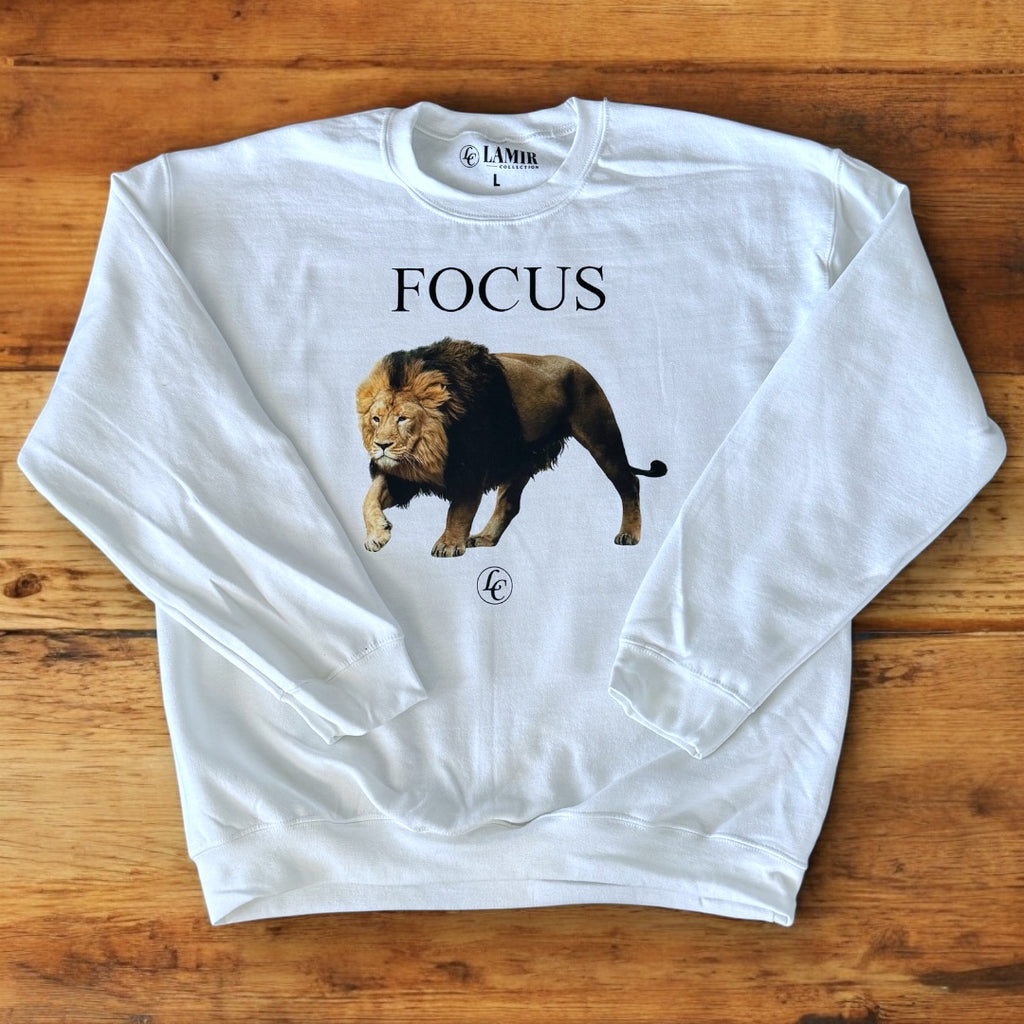 White Focus Sweatshirt - motivational streetwear apparel by Lamir Collection