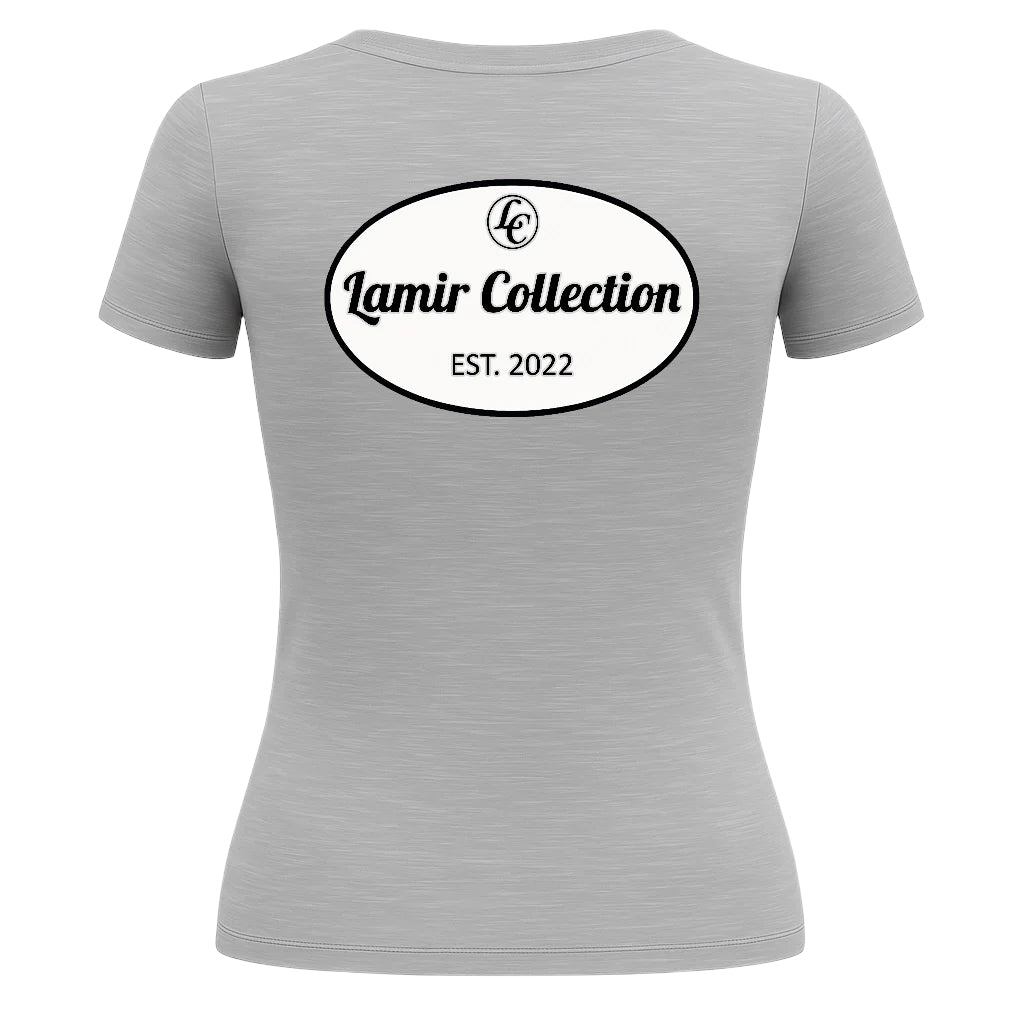 Gray t-shirt with 'Lamir Collection EST. 2022' logo on a white background