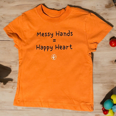 Orange Messy Hands Happy Heart Baby/Toddler Tee - motivational streetwear apparel by Lamir Collection