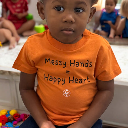 Orange Messy Hands Happy Heart Baby/Toddler Tee - motivational streetwear apparel by Lamir Collection
