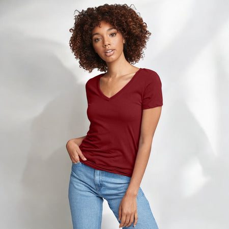 Maroon Women's Relaxed Basic V-neck Tee - motivational streetwear apparel by Lamir Collection