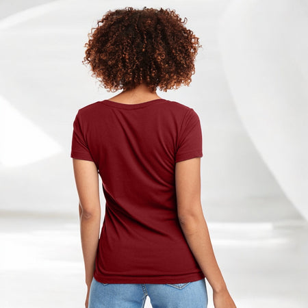 Maroon Women's Relaxed Basic V-neck Tee - motivational streetwear apparel by Lamir Collection