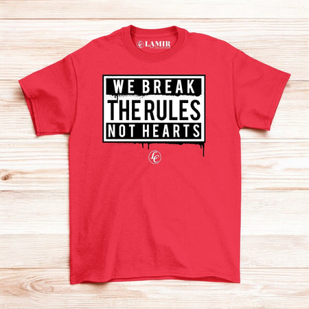 Red Break Rules Not Hearts Short Sleeve Tee - motivational streetwear apparel by Lamir Collection