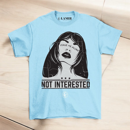 Light-blue Not Interested Short Sleeve Tee (Women's) - motivational streetwear apparel by Lamir Collection