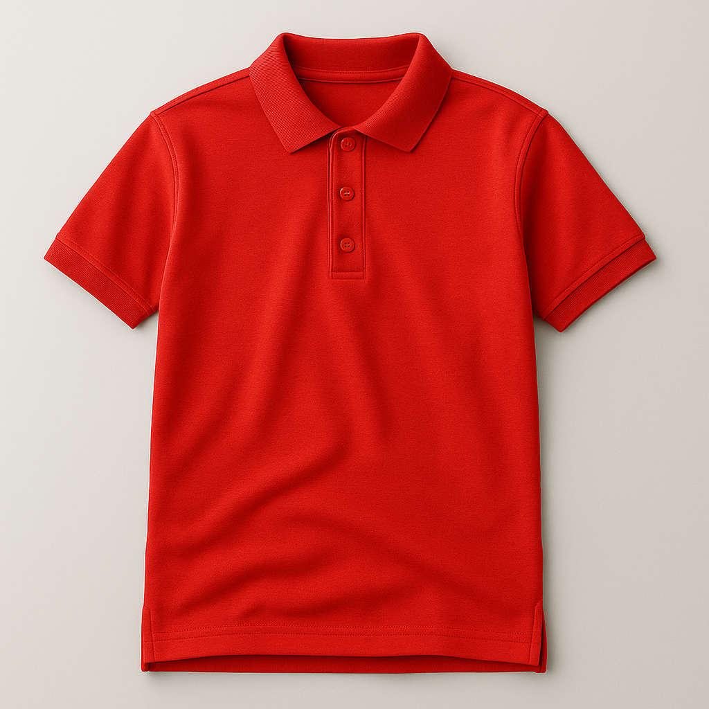 Red polo shirt on a light gray background
