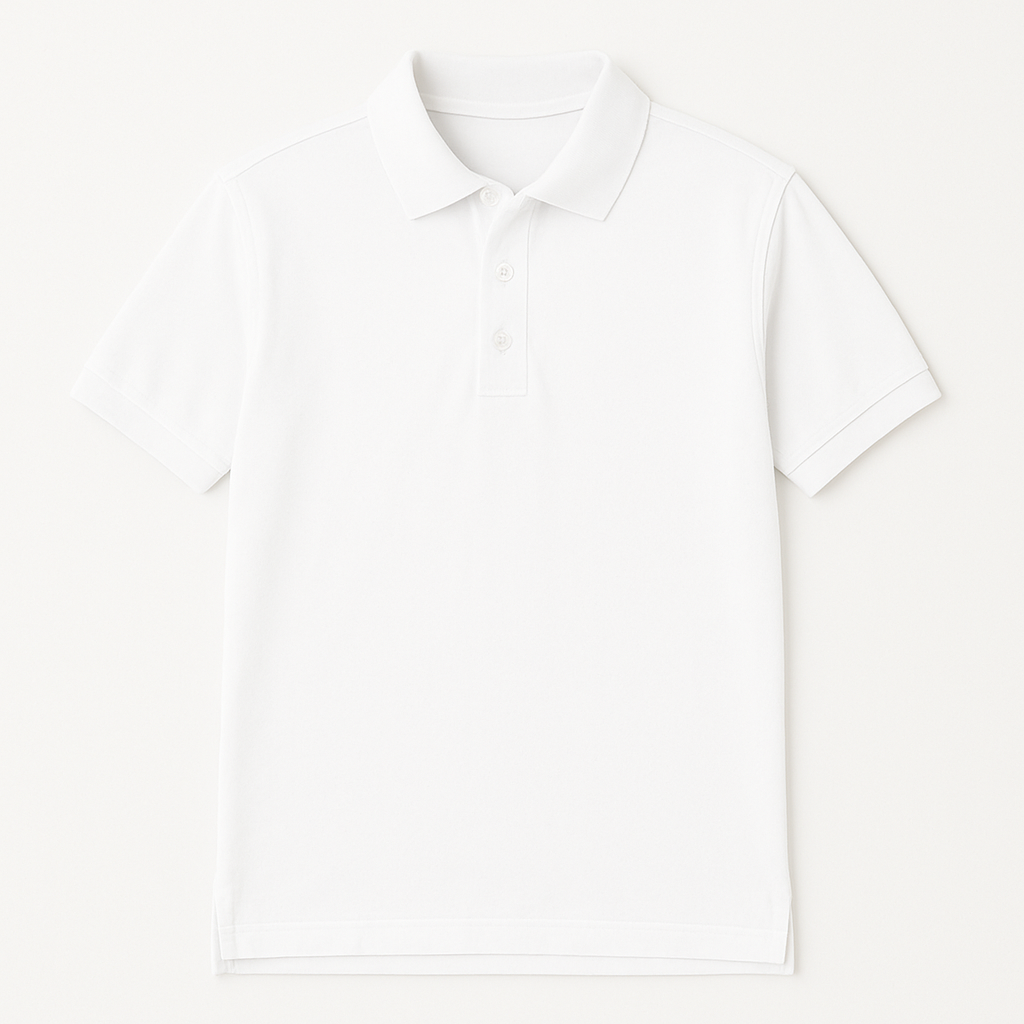White polo shirt on a light gray background