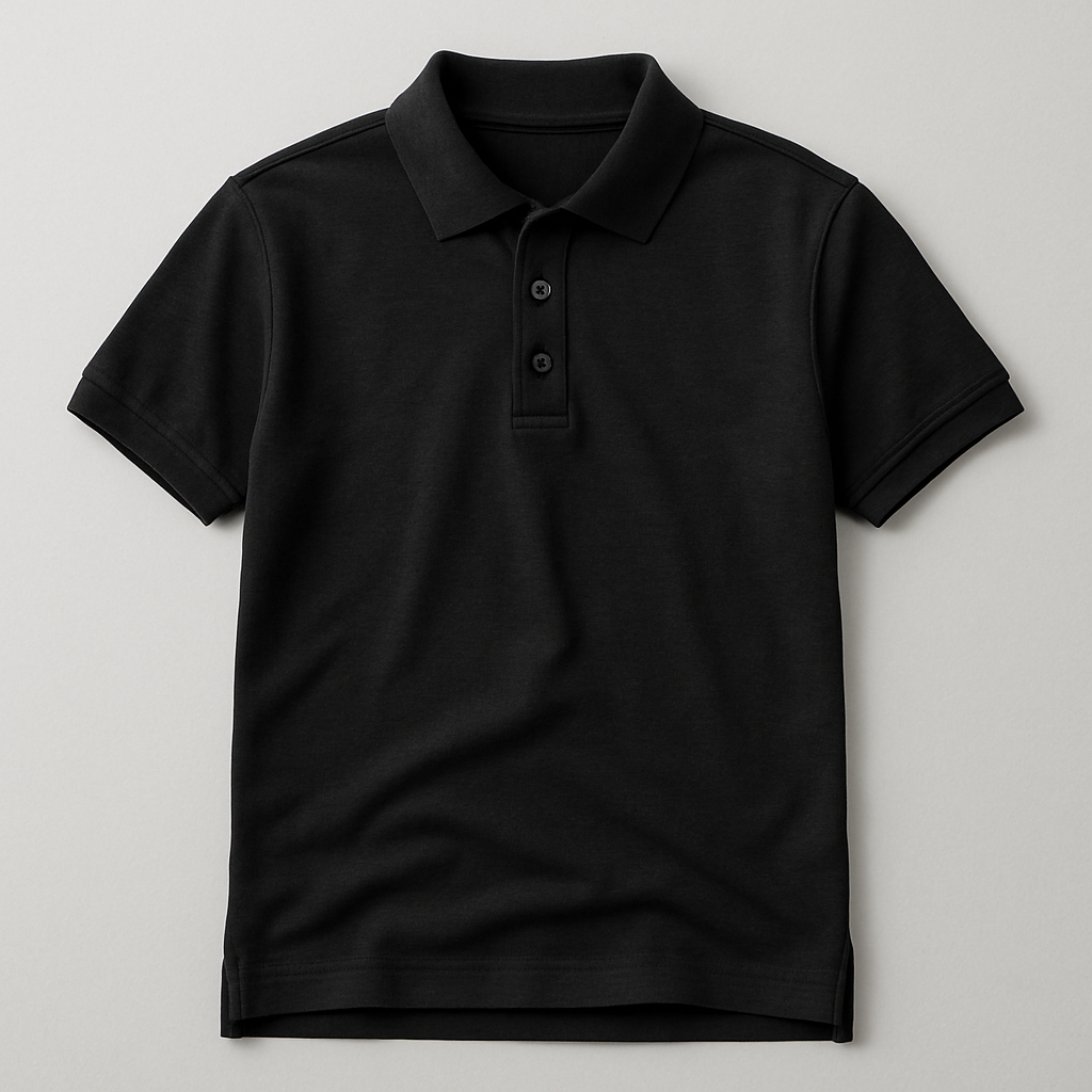 Black polo shirt on a light gray background