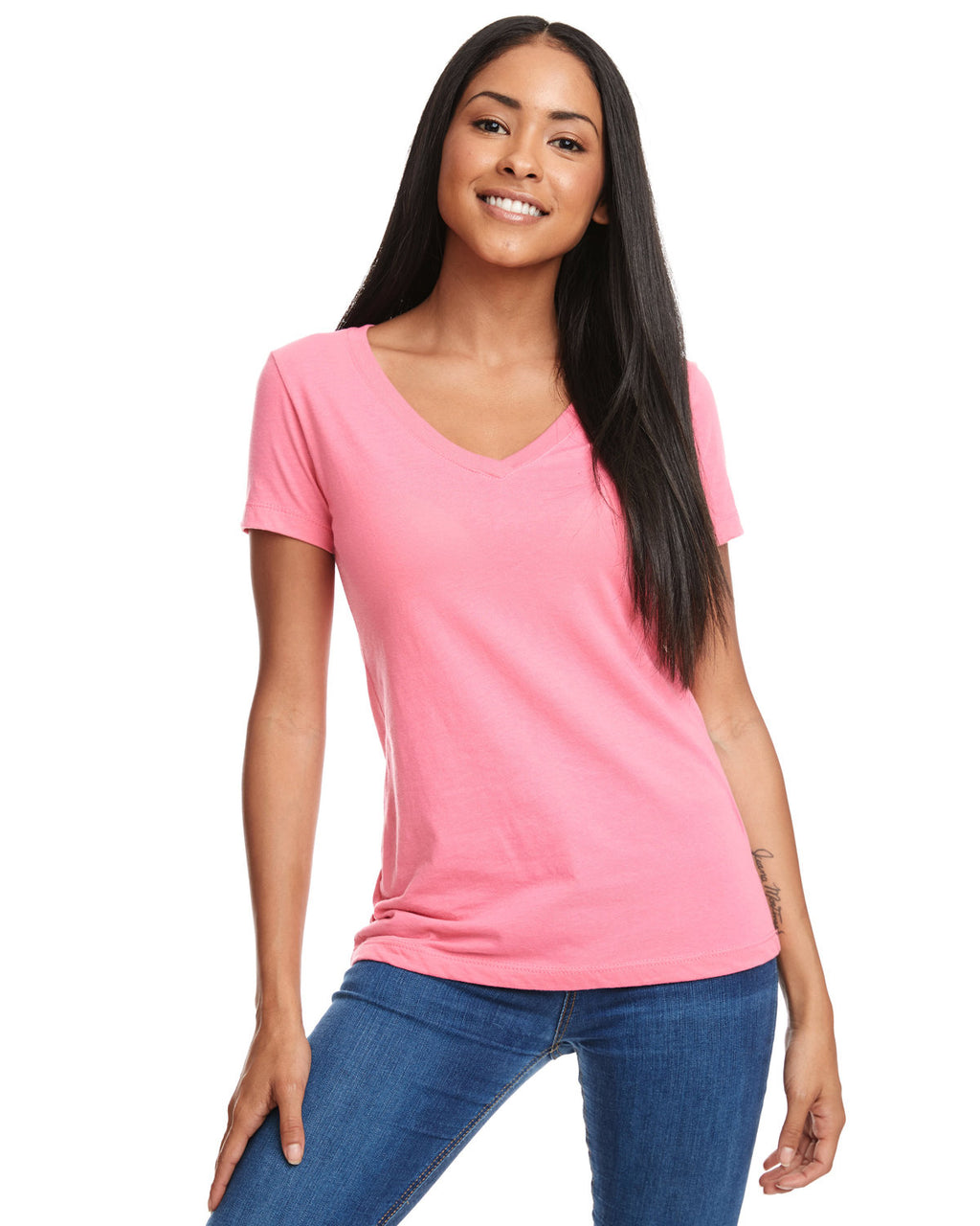 Pink Women's Relaxed Basic V-neck Tee - motivational streetwear apparel by Lamir Collection