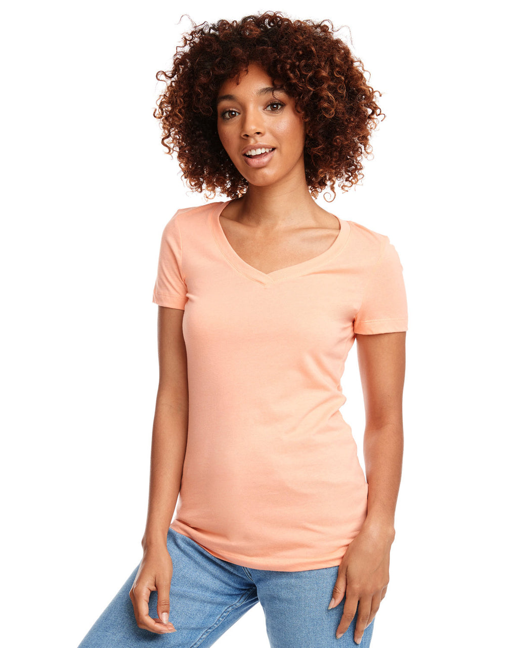 Light Orange Women's Relaxed Basic V-neck Tee - motivational streetwear apparel by Lamir Collection