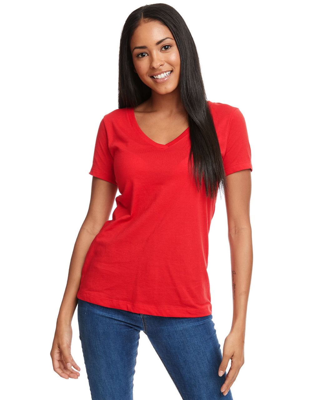 Red Women's Relaxed Basic V-neck Tee - motivational streetwear apparel by Lamir Collection