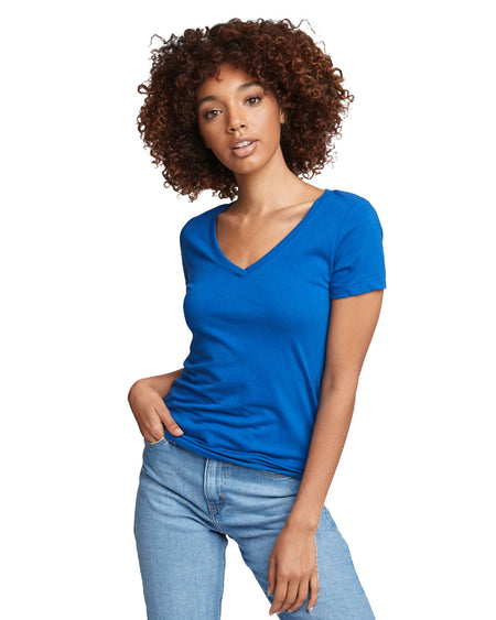 Blue Women's Relaxed Basic V-neck Tee - motivational streetwear apparel by Lamir Collection